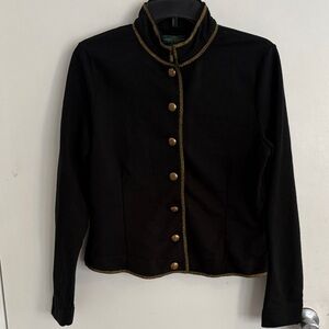 Ralph Lauren Military Style Black Blazer with Gold Trim and Buttons